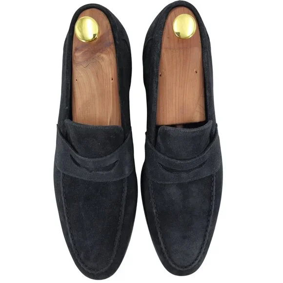 NEW Barker England UK Dress Shoes Black Suede Leather Penny Loafers Mens 11.5 - Picture 2 of 11